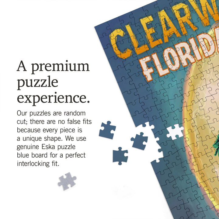 Clearwater Beach, Florida, Palm and Moon, Jigsaw Puzzle Puzzle Lantern Press 