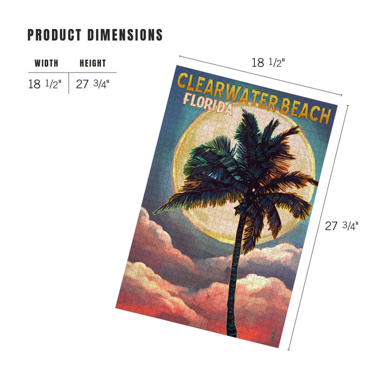 Clearwater Beach, Florida, Palm and Moon, Jigsaw Puzzle Puzzle Lantern Press 