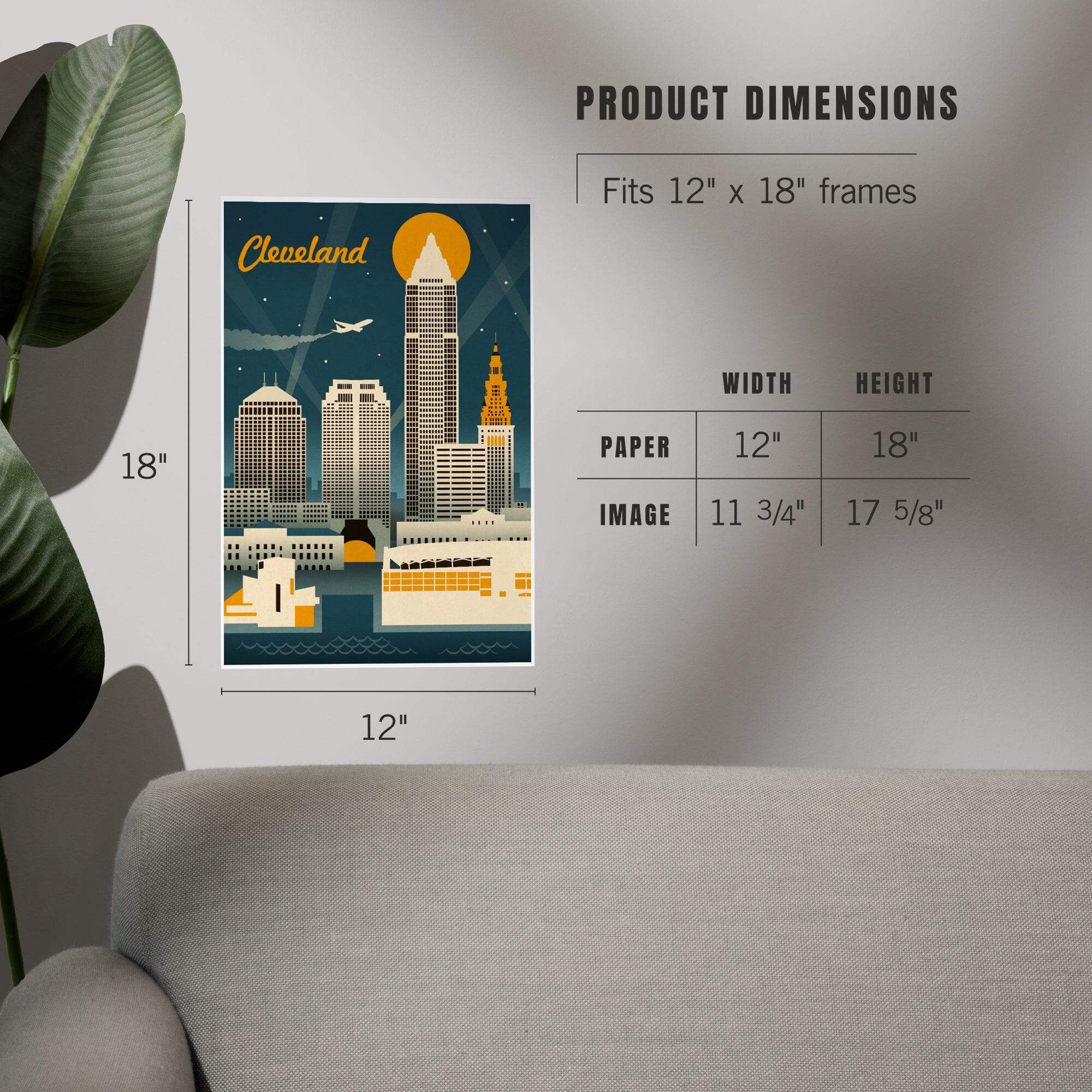 Cleveland, Ohio, Retro Skyline art prints, metal signs – Lantern Press