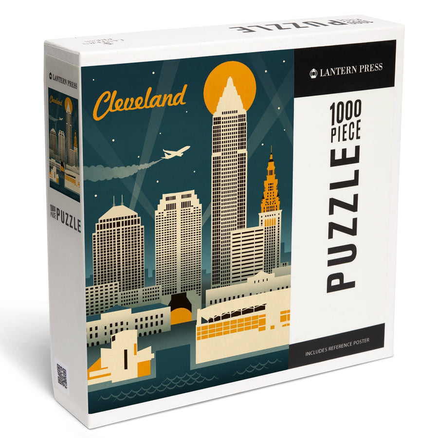 Cleveland, Ohio, Retro Skyline, Jigsaw Puzzle Puzzle Lantern Press 
