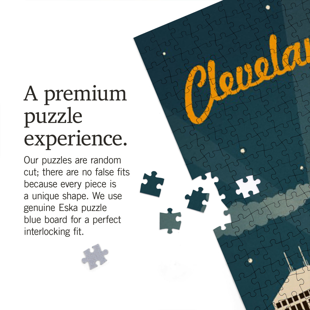 Cleveland, Ohio, Retro Skyline, Jigsaw Puzzle Puzzle Lantern Press 