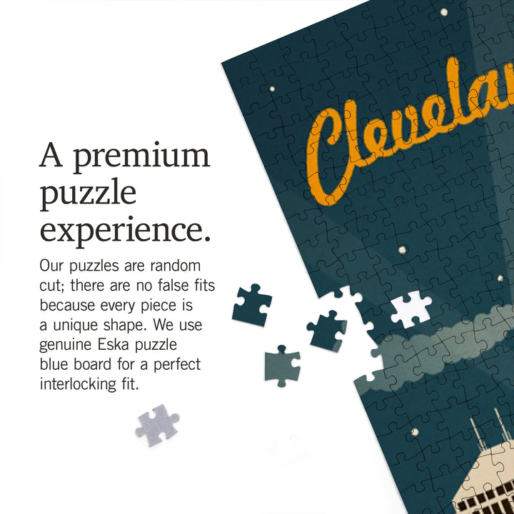 Cleveland, Ohio, Retro Skyline, Jigsaw Puzzle Puzzle Lantern Press 