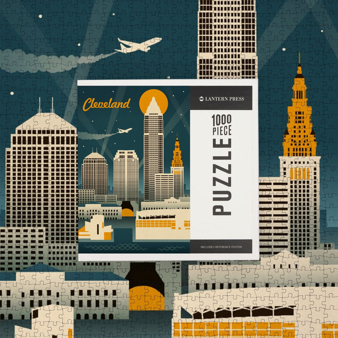 Cleveland, Ohio, Retro Skyline, Jigsaw Puzzle Puzzle Lantern Press 