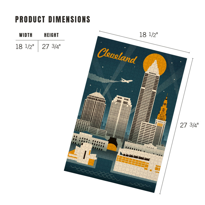 Cleveland, Ohio, Retro Skyline, Jigsaw Puzzle Puzzle Lantern Press 