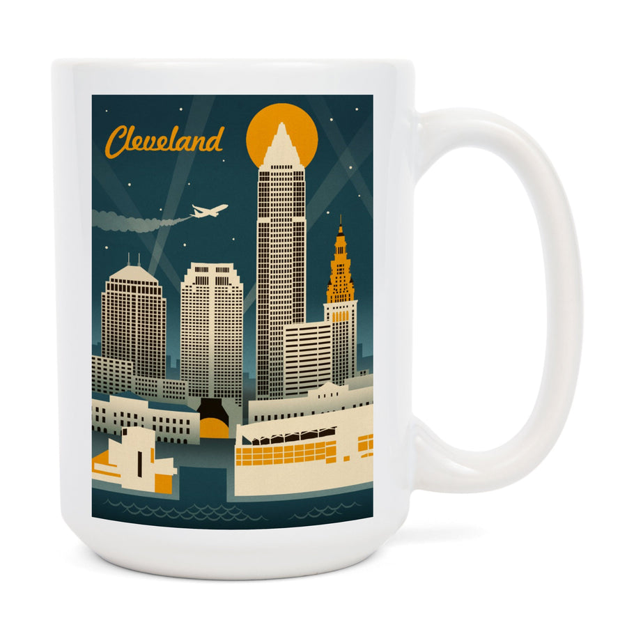 Cleveland, Ohio, Retro Skyline, Lantern Press Artwork, Ceramic Mug Mugs Lantern Press 