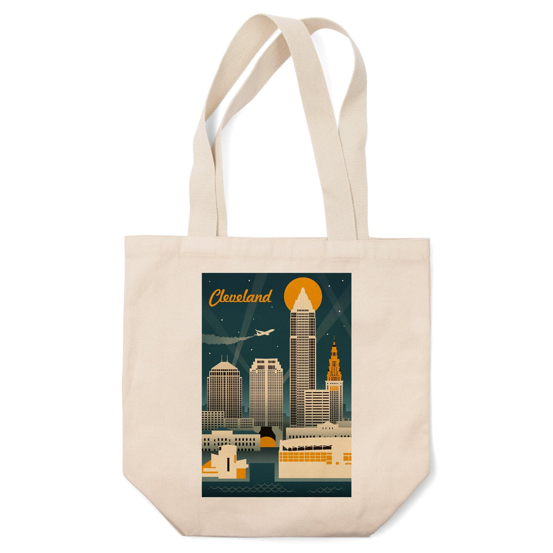 Cleveland, Ohio, Retro Skyline, Lantern Press Artwork, Tote Bag Totes Lantern Press 