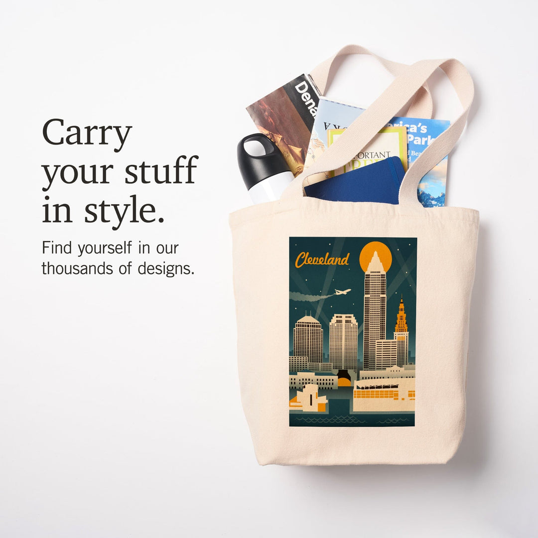 Cleveland, Ohio, Retro Skyline, Tote Bag Totes Lantern Press 