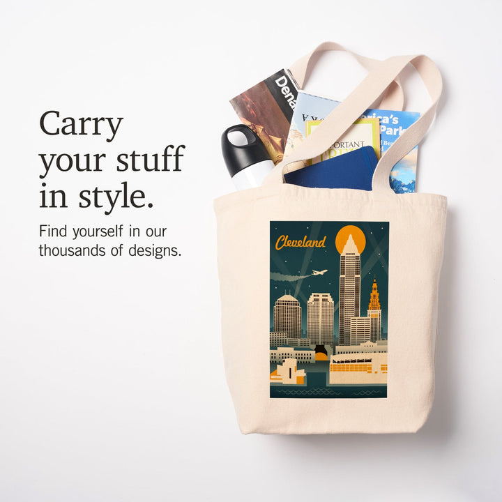 Cleveland, Ohio, Retro Skyline, Tote Bag Totes Lantern Press 