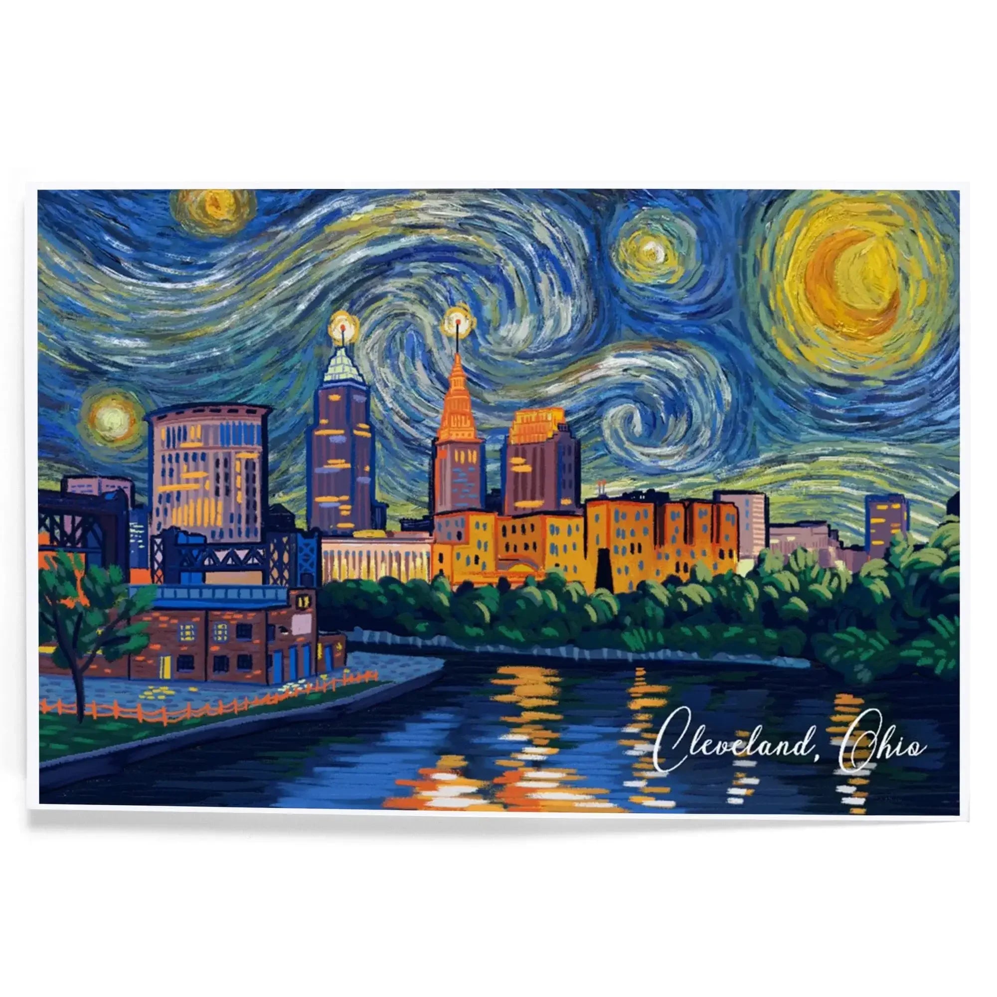 Cleveland, Ohio, Starry Night, City Skyline art prints, metal