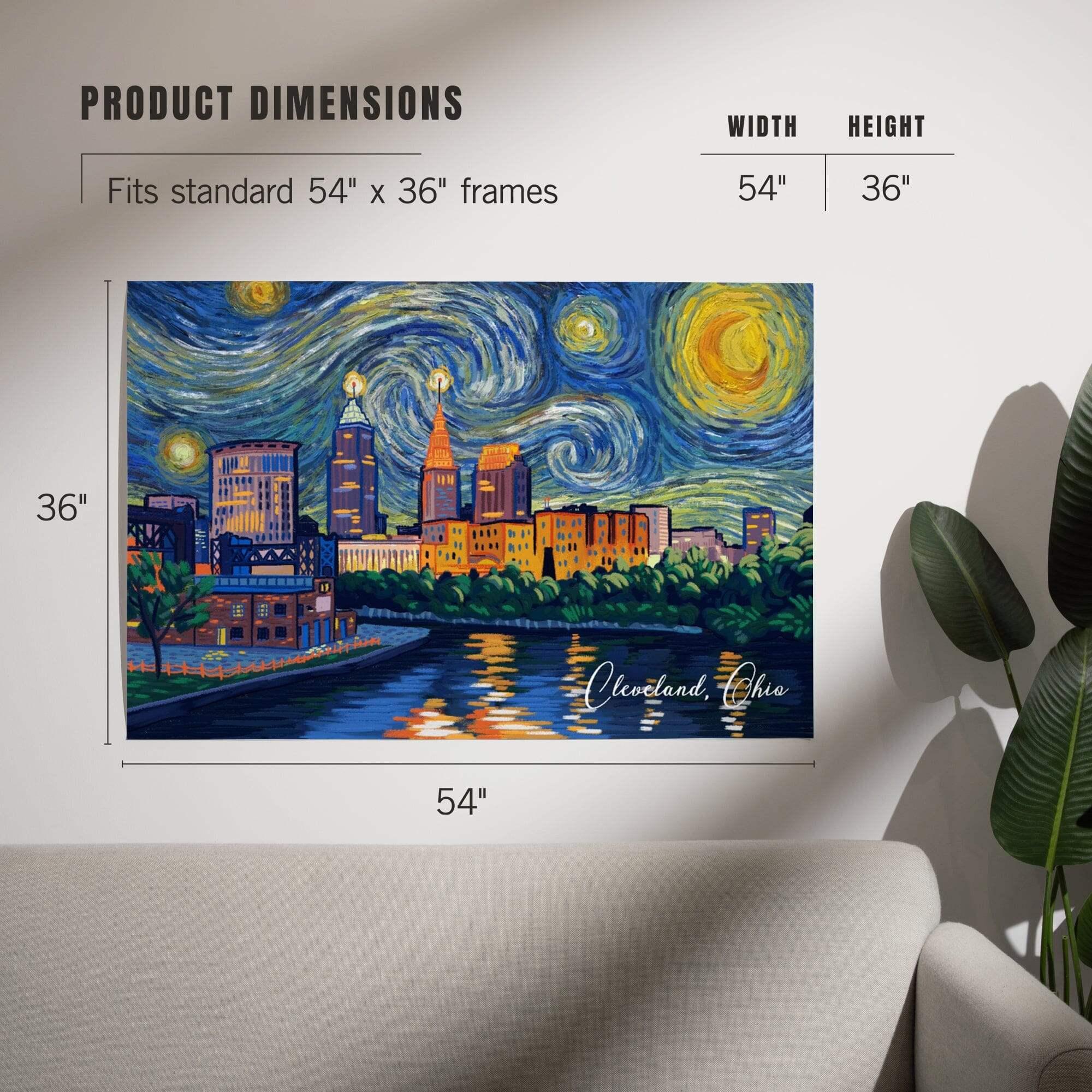 Cleveland, Ohio, Starry Night, City Skyline art prints, metal
