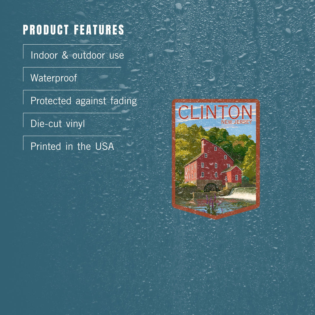 Clinton, New Jersey, Contour, Vinyl Sticker Sticker Lantern Press 