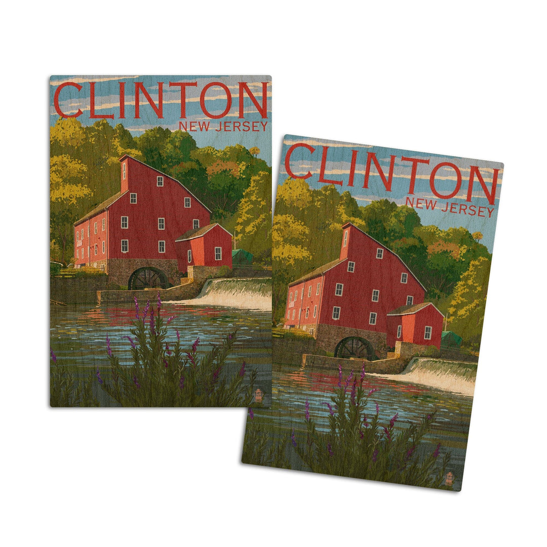 Clinton, New Jersey, Lantern Press Poster, Wood Signs and Postcards Wood Lantern Press 4x6 Wood Postcard Set 