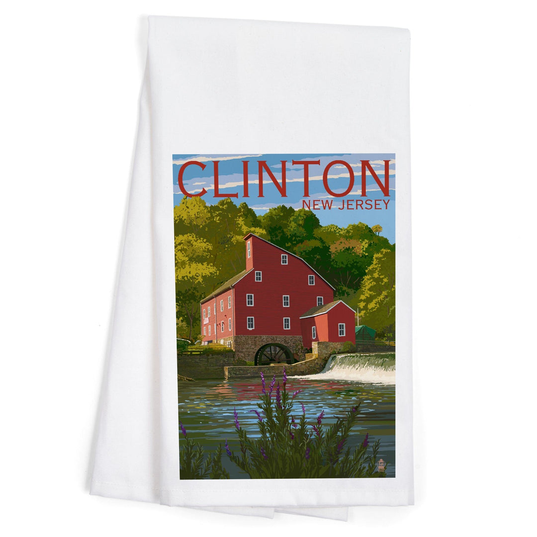 Clinton, New Jersey, Organic Cotton Kitchen Tea Towels - Lantern Press