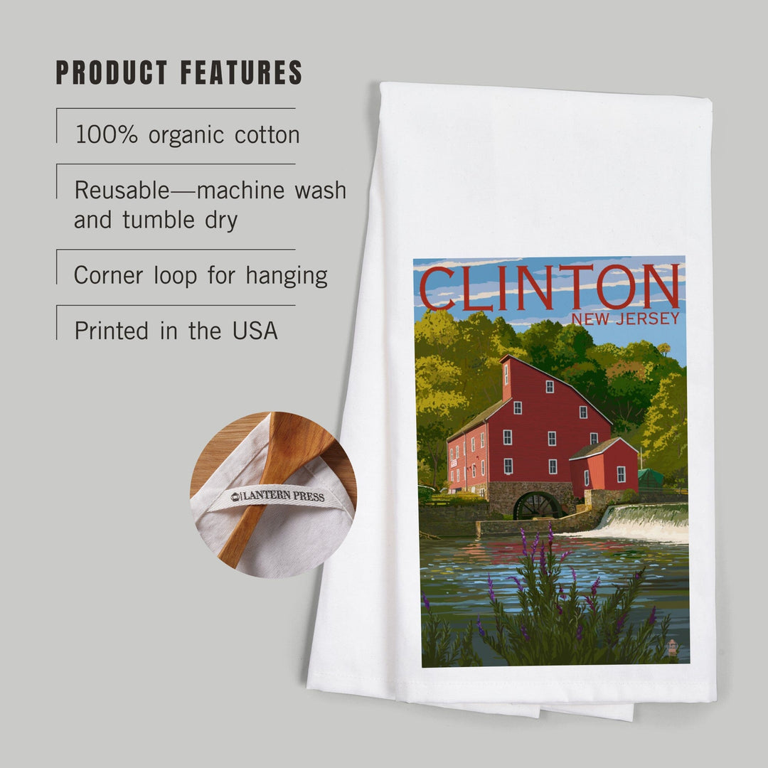 Clinton, New Jersey, Organic Cotton Kitchen Tea Towels Kitchen Lantern Press 