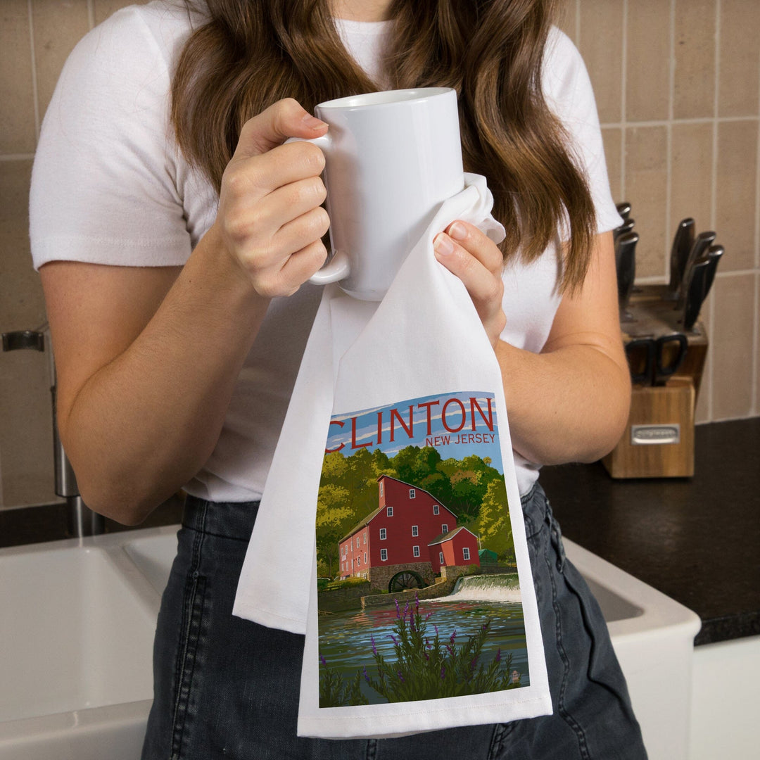 Clinton, New Jersey, Organic Cotton Kitchen Tea Towels - Lantern Press