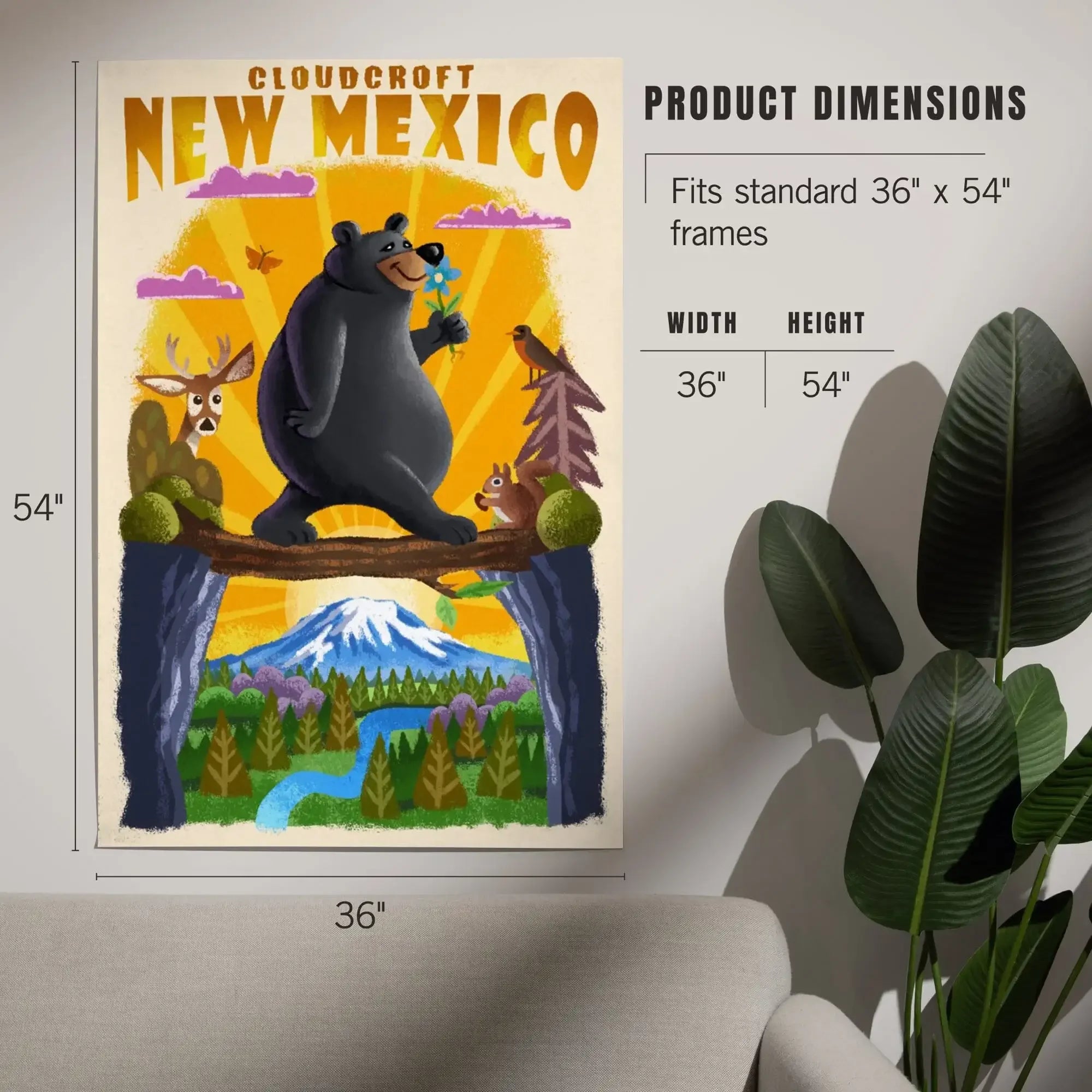 Cloudcroft, New Mexico, Mid Century Inspired, Black Bear on Log