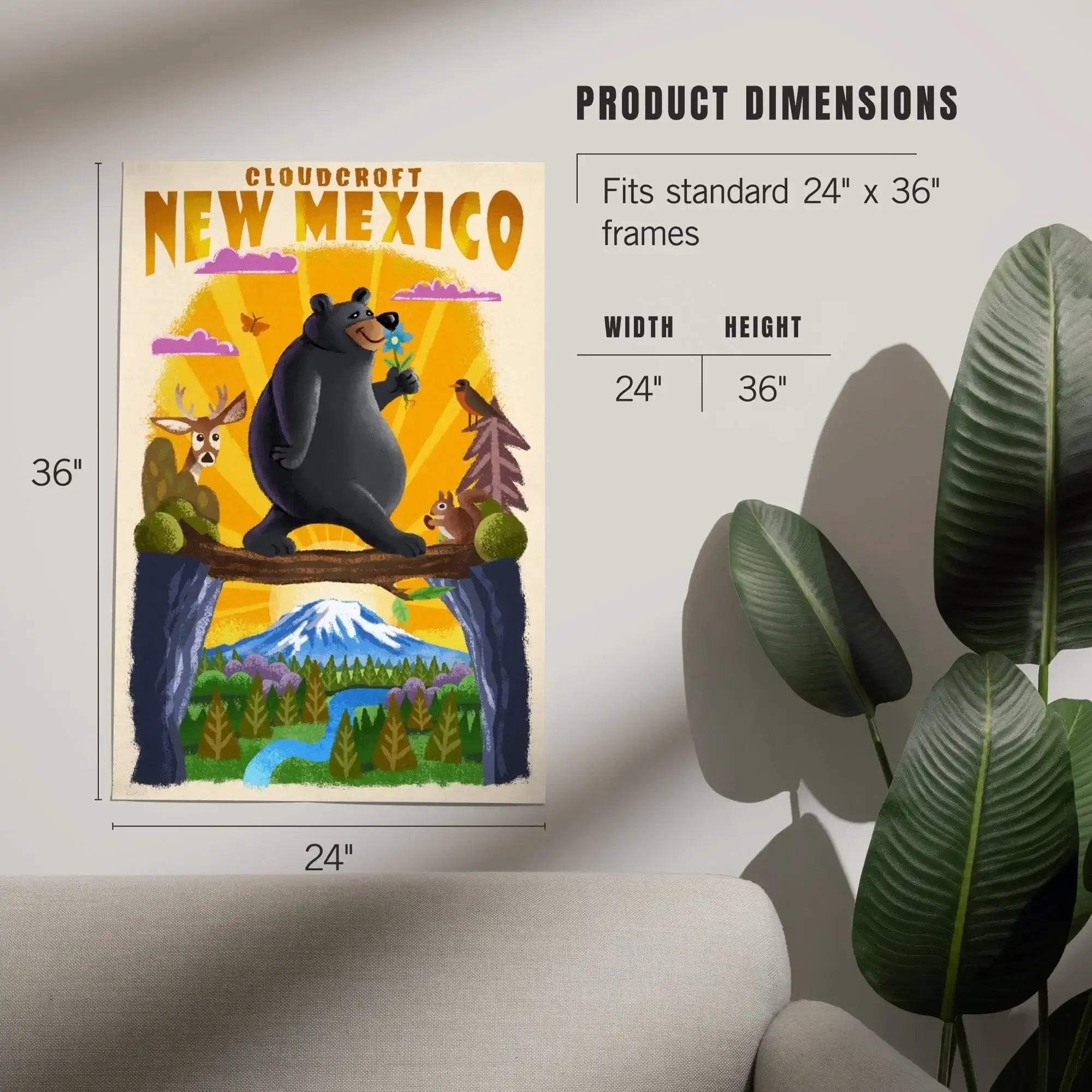Cloudcroft, New Mexico, Mid Century Inspired, Black Bear on Log