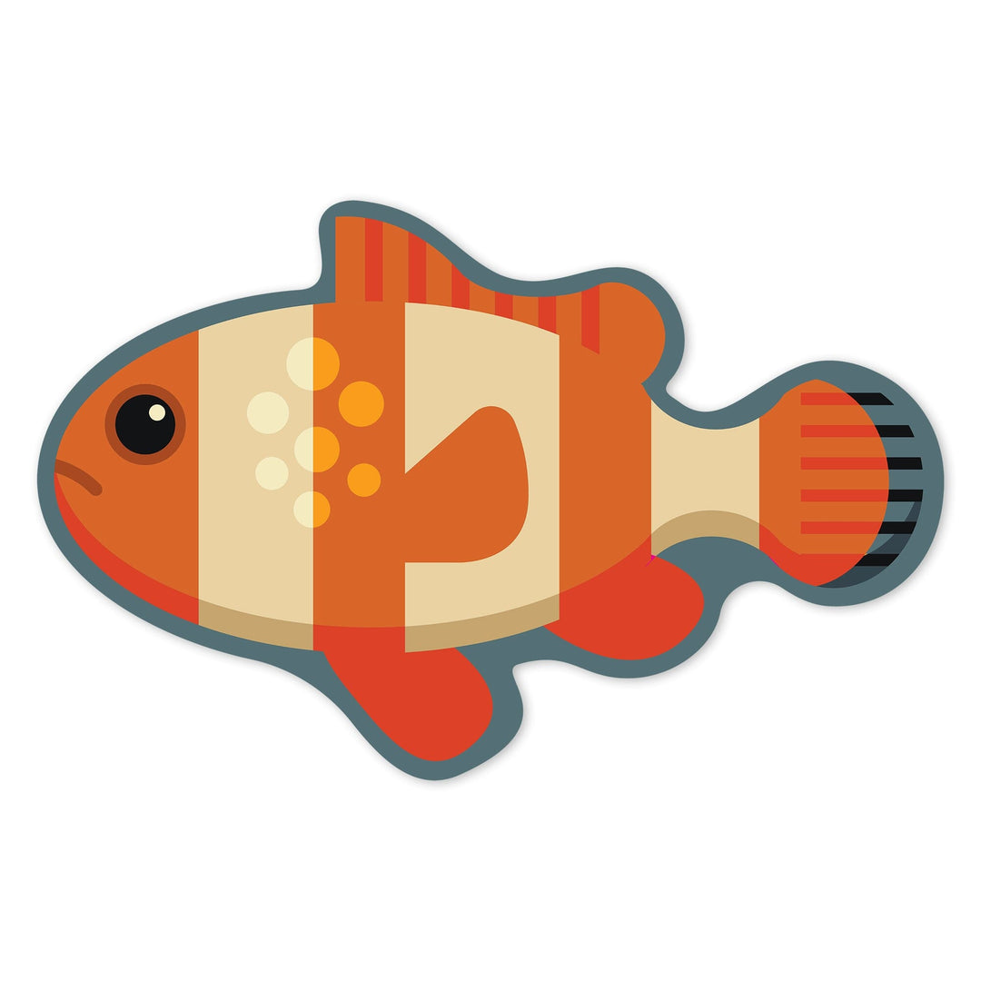 Clown Fish, Geometric, Contour, Vinyl Sticker Sticker Lantern Press 