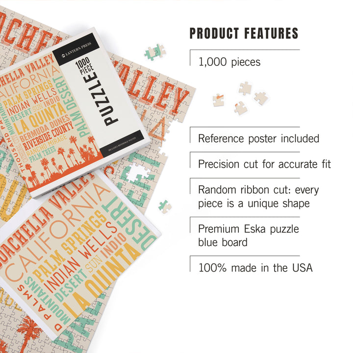 Coachella, California, Typography, Jigsaw Puzzle Puzzle Lantern Press 
