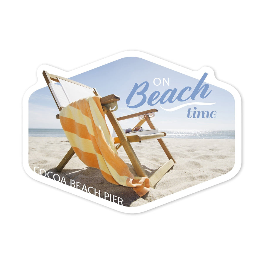 Cocoa Beach Pier, Florida, Folding Beach Chair, Contour, Vinyl Sticker Sticker Lantern Press 
