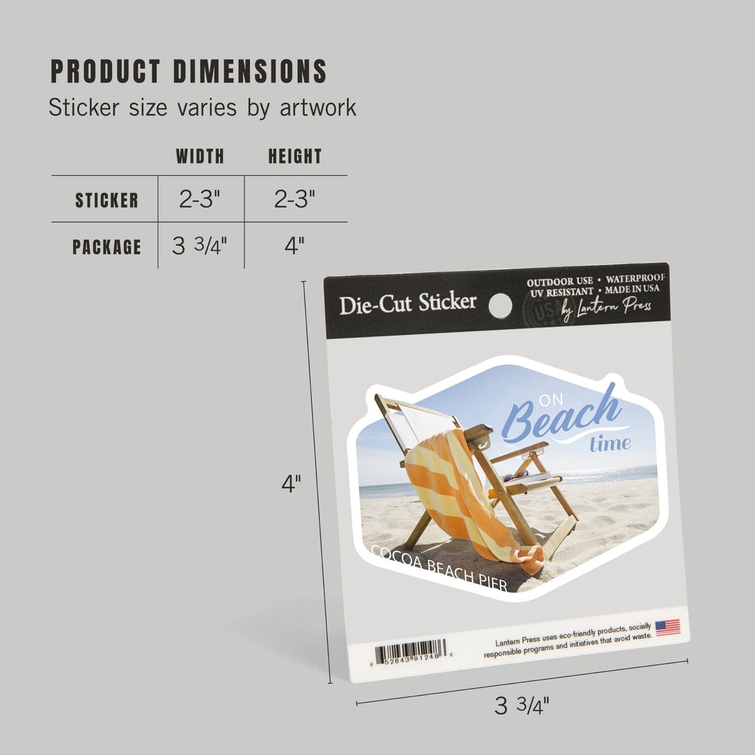 Cocoa Beach Pier, Florida, Folding Beach Chair, Contour, Vinyl Sticker Sticker Lantern Press 