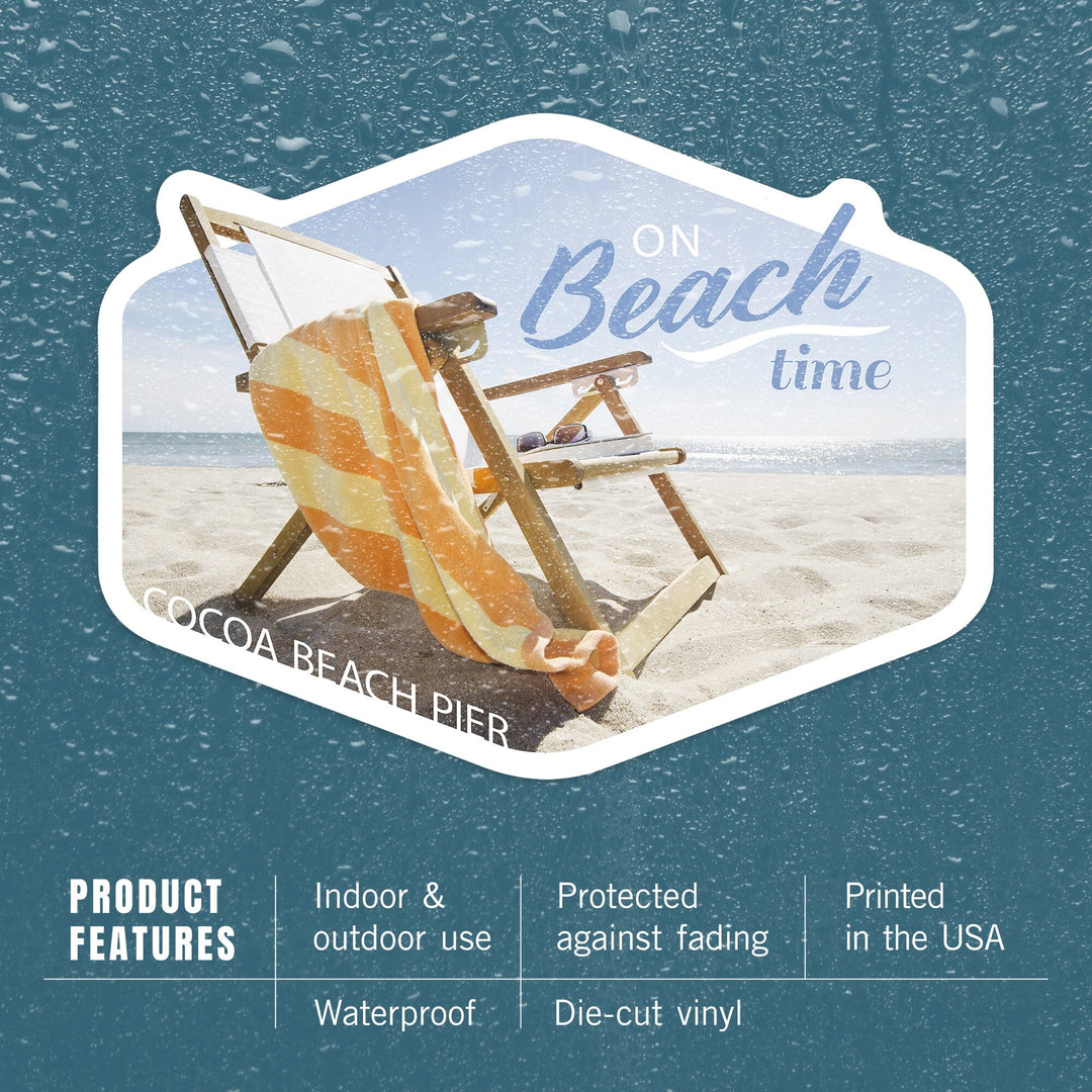 Cocoa Beach Pier, Florida, Folding Beach Chair, Contour, Vinyl Sticker Sticker Lantern Press 
