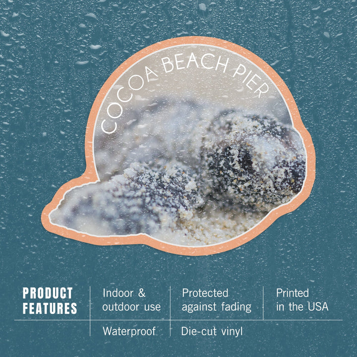 Cocoa Beach Pier, Florida, Hawksbill Turtle Hatching, Contour, Vinyl Sticker Sticker Lantern Press 