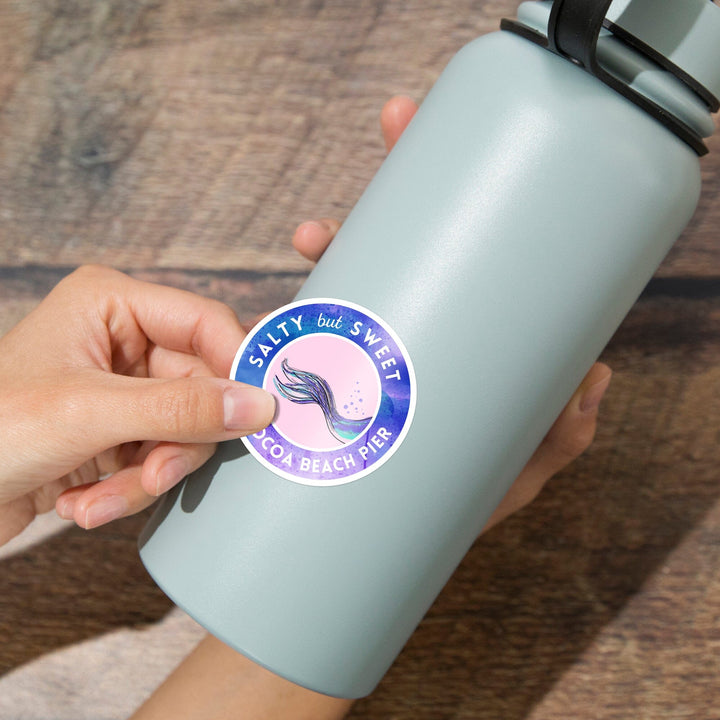 Cocoa Beach Pier, Florida, Salty But Sweet, Mermaid Tale, Contour, Vinyl Sticker Sticker Lantern Press 