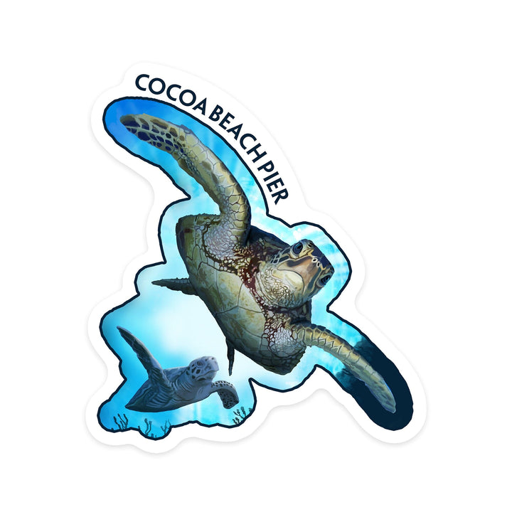 Cocoa Beach Pier, Florida, Sea Turtles Diving, Contour, Vinyl Sticker Sticker Lantern Press 