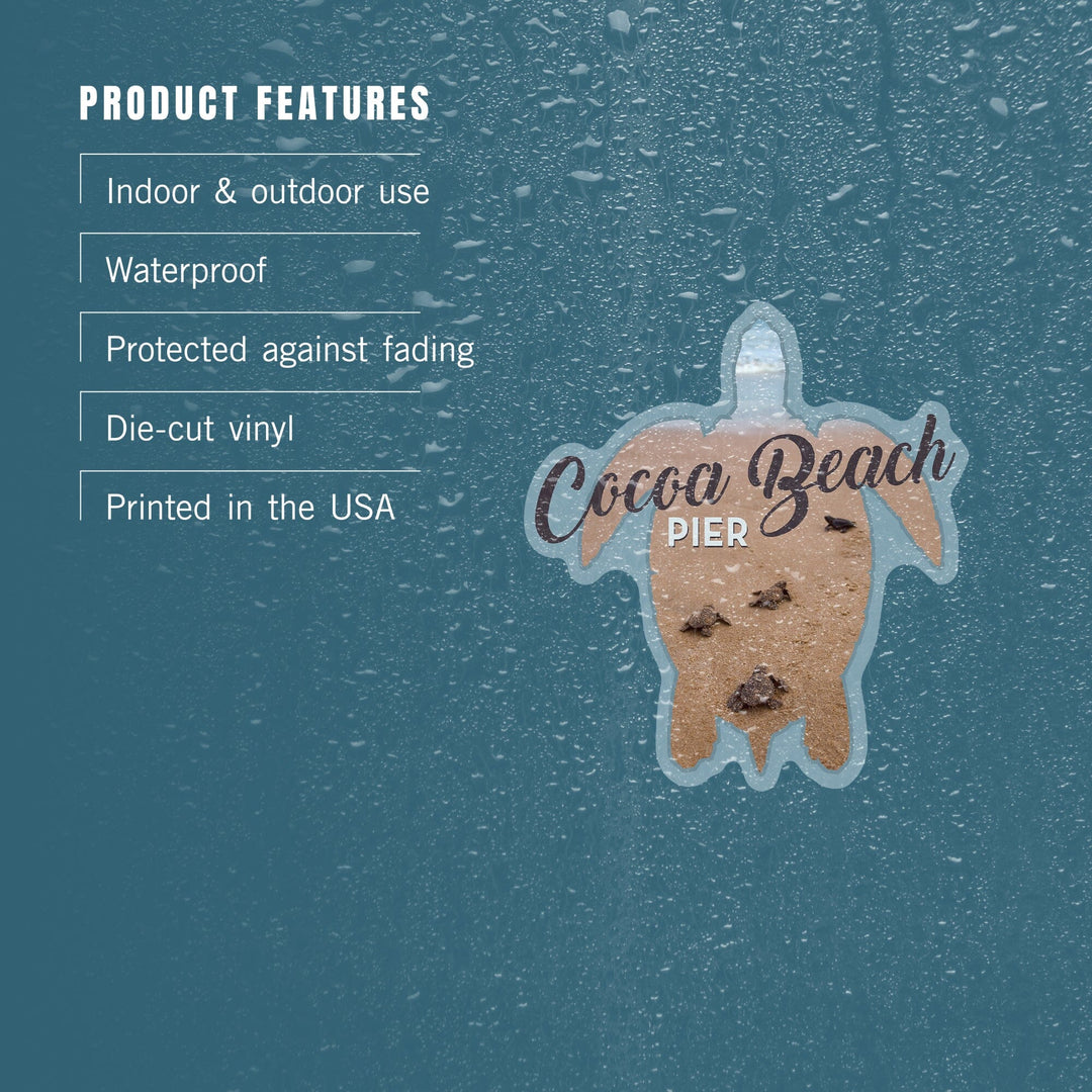 Cocoa Beach Pier, Florida, Sea Turtles Hatching, Contour, Vinyl Sticker Sticker Lantern Press 