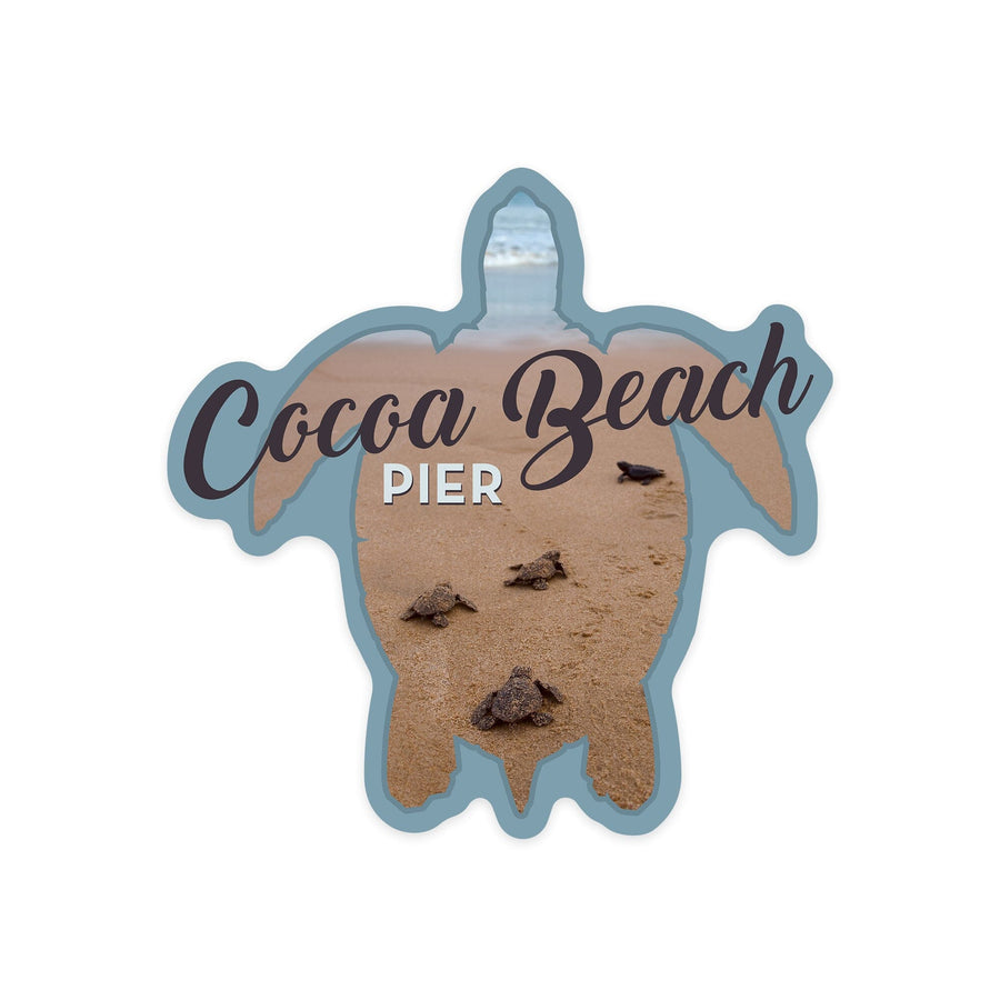 Cocoa Beach Pier, Florida, Sea Turtles Hatching, Contour, Vinyl Sticker Sticker Lantern Press 