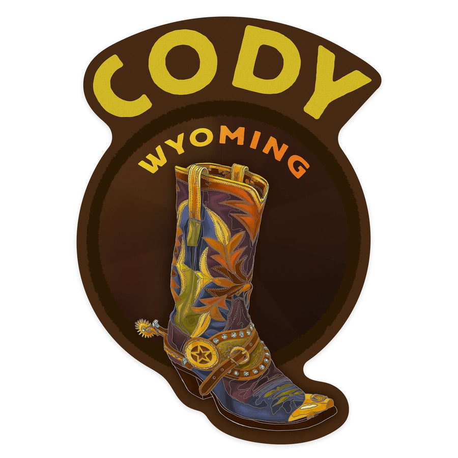 Cody, Wyoming, Boot, Contour, Lantern Press Artwork, Vinyl Sticker Sticker Lantern Press 