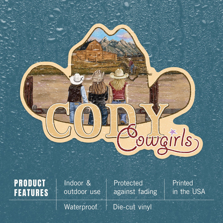 Cody, Wyoming, Cody Cowgirls Scene, Contour, Vinyl Sticker - Lantern Press