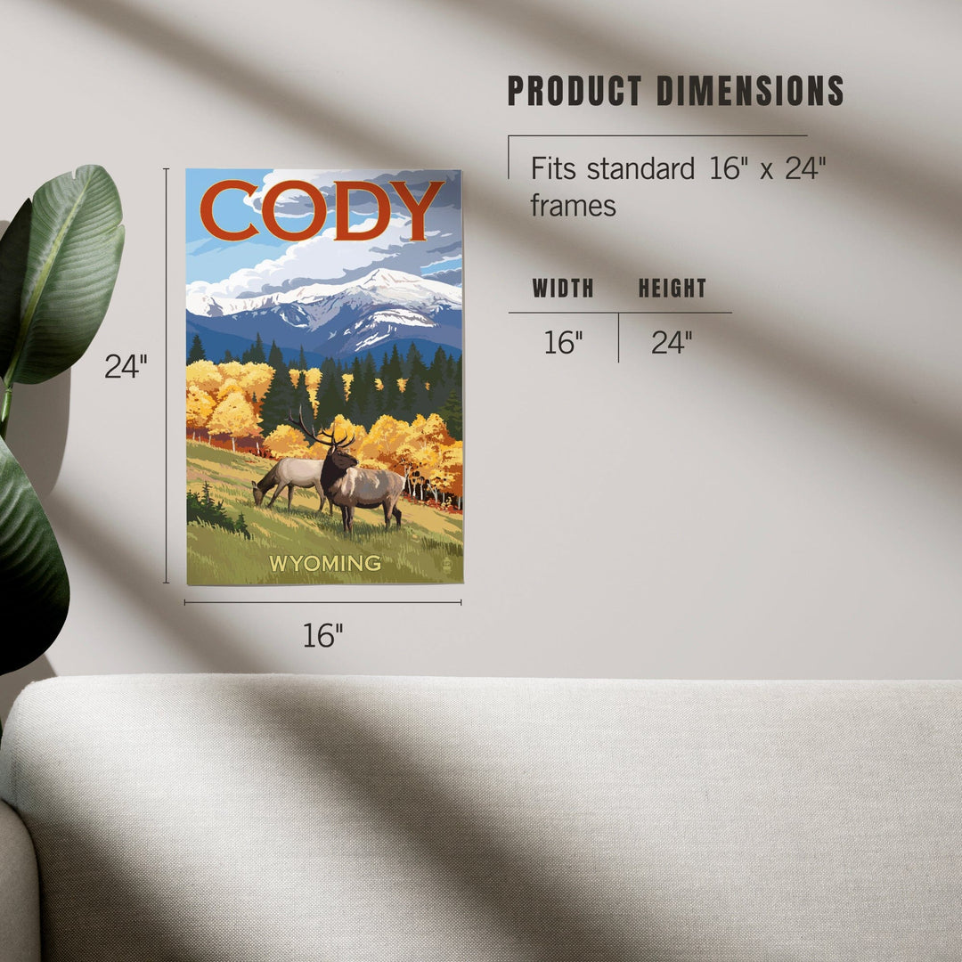 Cody, Wyoming, Elk and Mountains, Art & Giclee Prints Art Lantern Press 