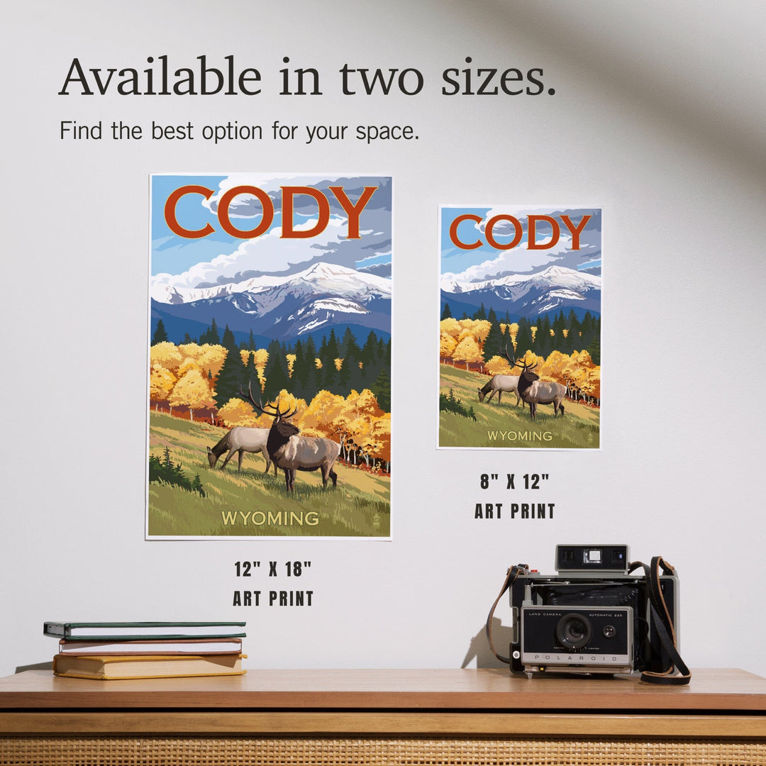 Cody, Wyoming, Elk and Mountains, Art & Giclee Prints Art Lantern Press 