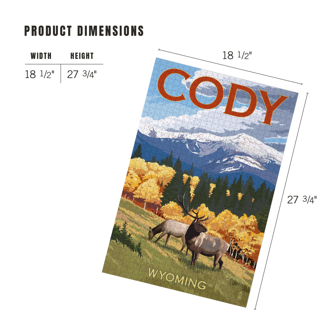Cody, Wyoming, Elk and Mountains, Jigsaw Puzzle Puzzle Lantern Press 