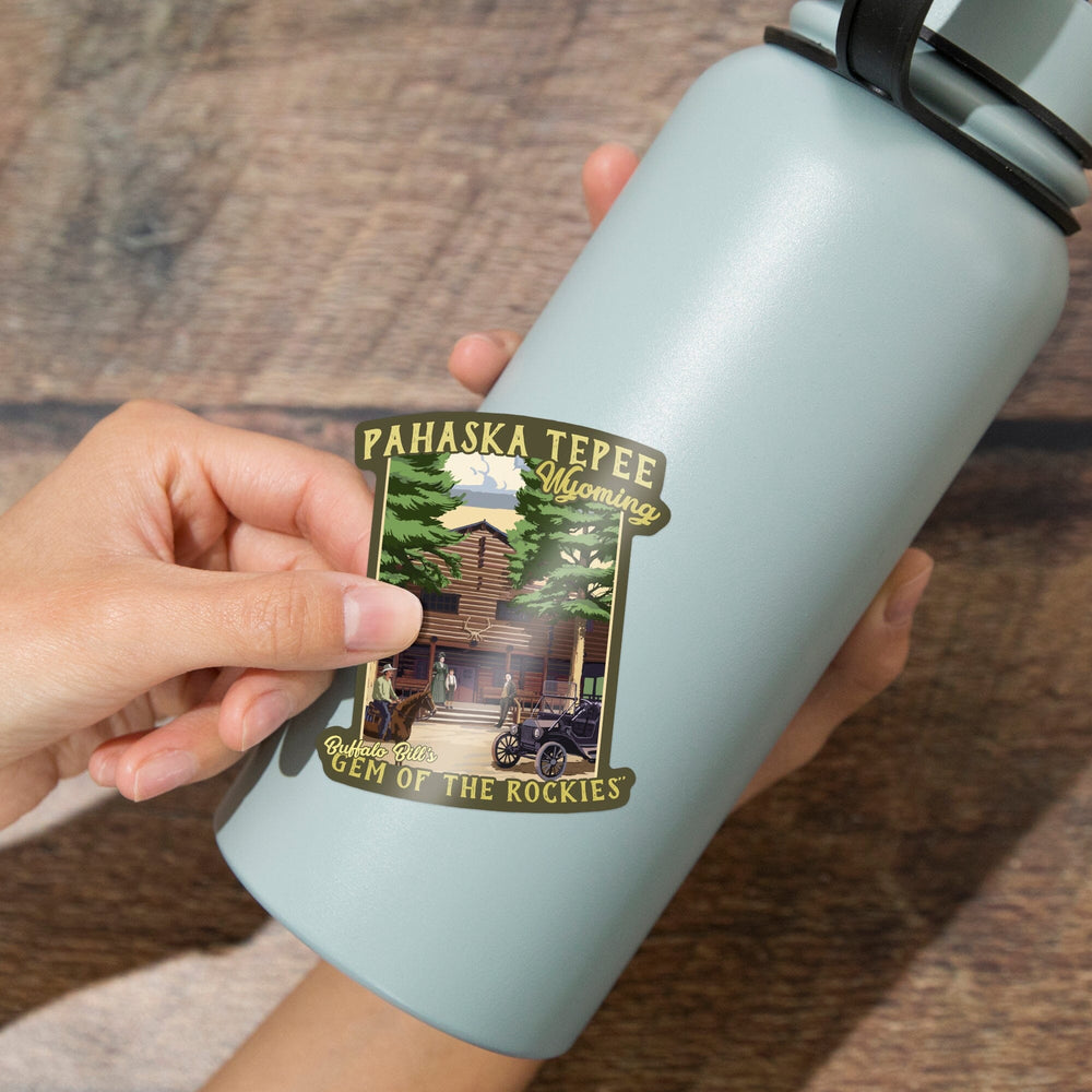 Cody, Wyoming, Pahaska Tepee, Vintage Cabin Scene, Contour, Vinyl Sticker - Lantern Press