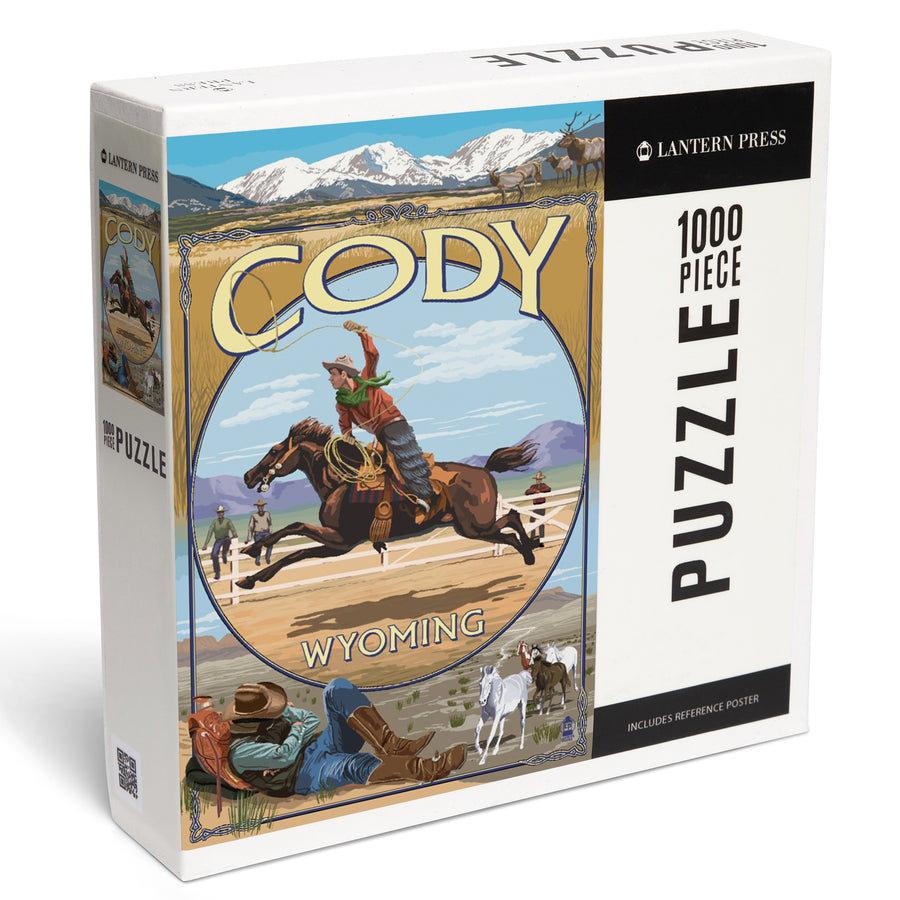 Cody, Wyoming, Rodeo Cowboy Montage, Jigsaw Puzzle Puzzle Lantern Press 