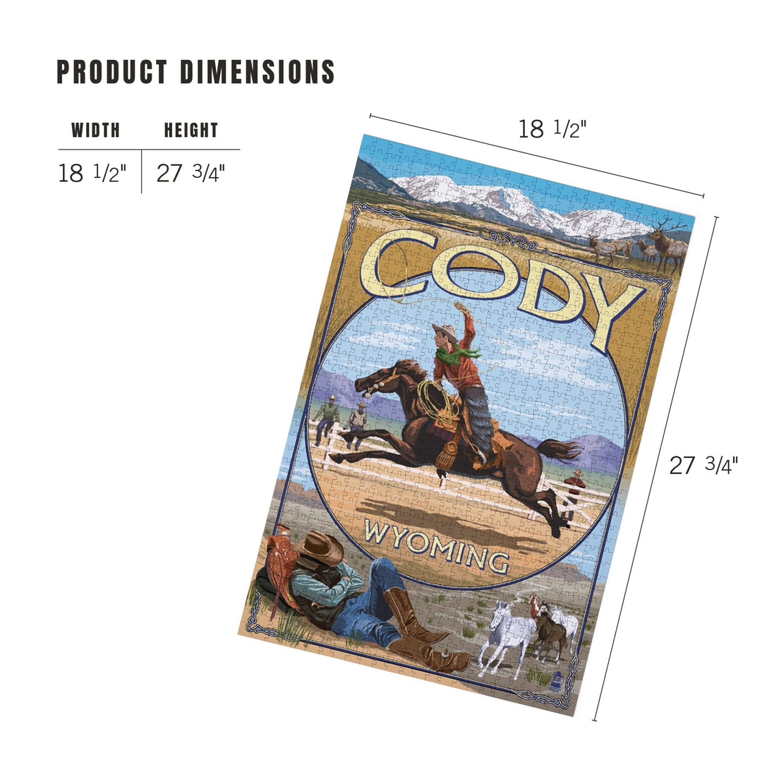 Cody, Wyoming, Rodeo Cowboy Montage, Jigsaw Puzzle Puzzle Lantern Press 