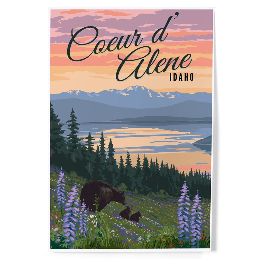 Coeur d'Alene, Idaho, Bear and Spring Flowers, Art & Giclee Prints Art Lantern Press 