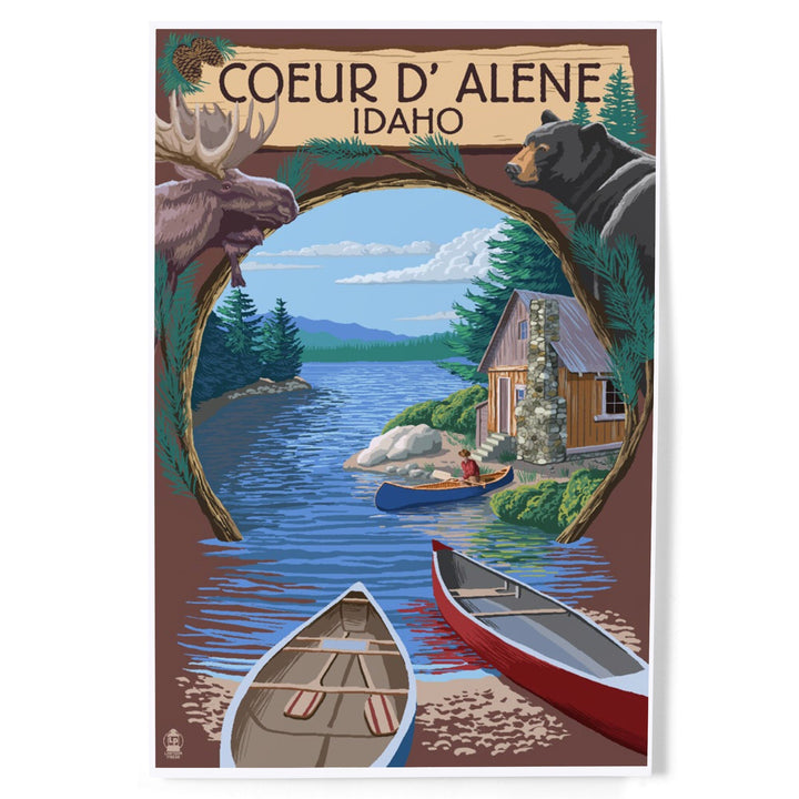 Coeur d'Alene, Idaho, Cabin on the Lake, Montage, Art & Giclee Prints Art Lantern Press 