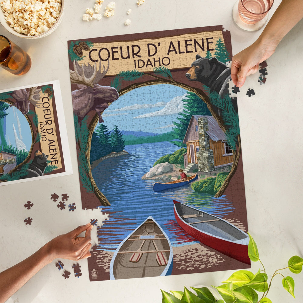 Coeur d'Alene, Idaho, Cabin on the Lake, Montage, Jigsaw Puzzle Puzzle Lantern Press 
