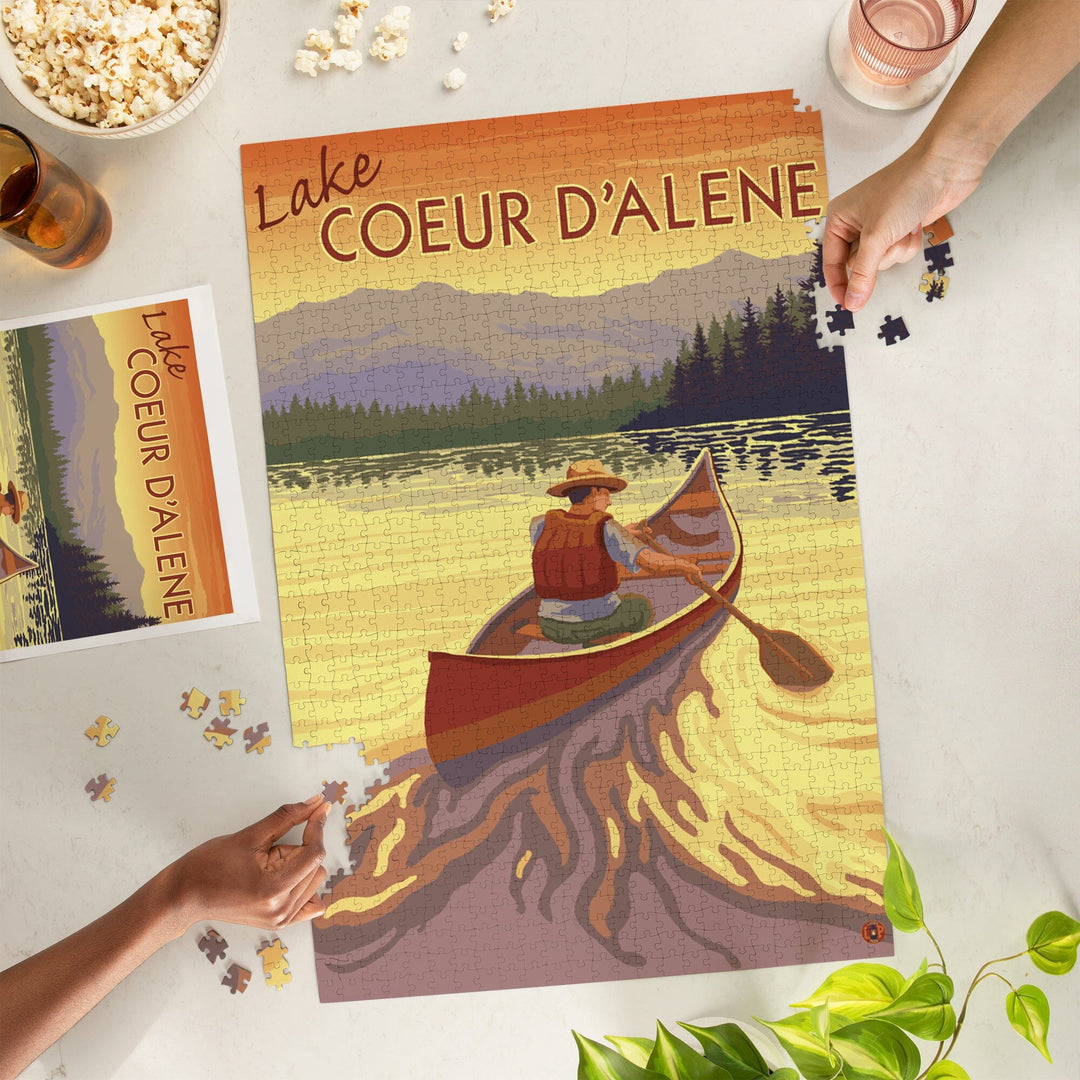 Coeur d'Alene, Idaho, Canoe Scene, Jigsaw Puzzle Puzzle Lantern Press 