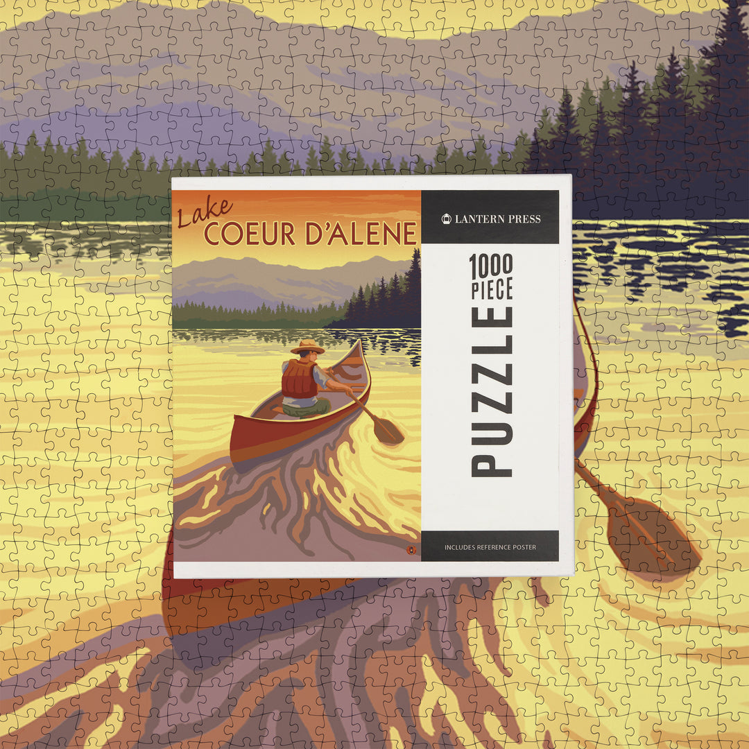 Coeur d'Alene, Idaho, Canoe Scene, Jigsaw Puzzle Puzzle Lantern Press 