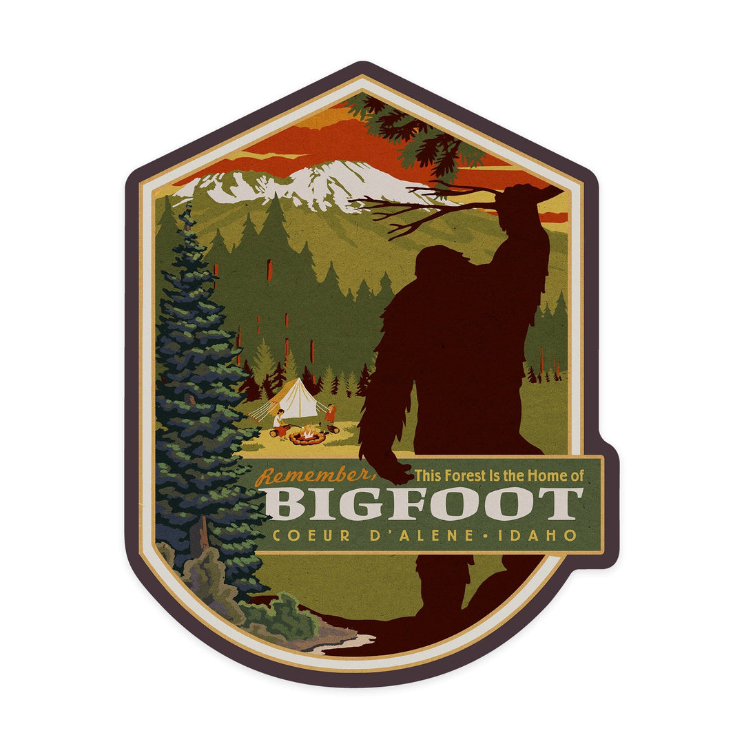 Coeur d'Alene, Idaho, Home of Bigfoot, Contour, Vinyl Sticker Sticker Lantern Press 