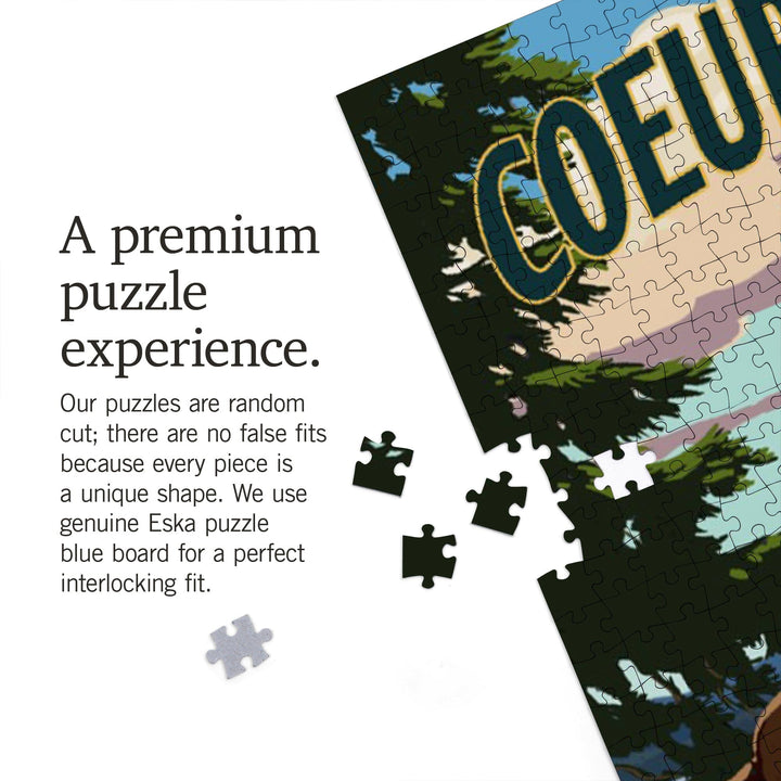 Coeur d'Alene, Idaho, Painterly, Adirondack Chairs and Lake, Jigsaw Puzzle Puzzle Lantern Press 