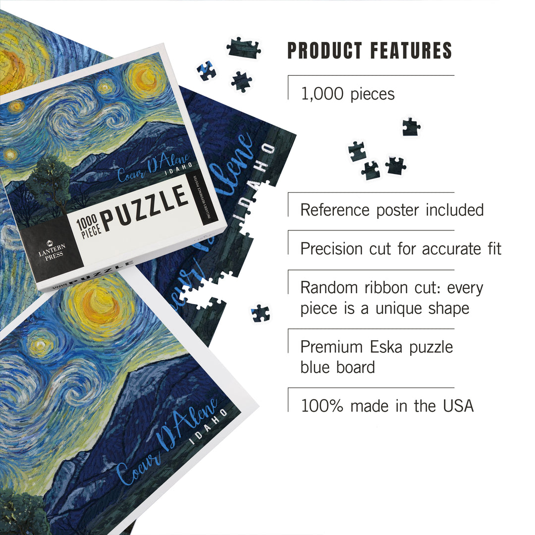 Coeur d'Alene, Idaho, Starry Night, Jigsaw Puzzle Puzzle Lantern Press 