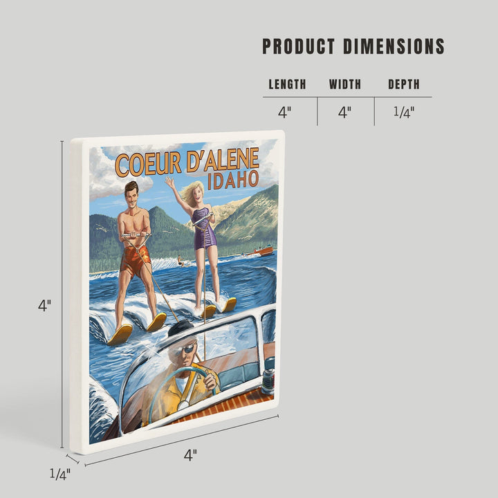 Coeur d'Alene, Idaho, Water Skiing Scene, Coasters Coasters Lantern Press 