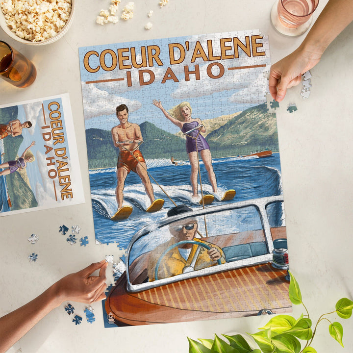 Coeur d'Alene, Idaho, Water Skiing Scene, Jigsaw Puzzle Puzzle Lantern Press 