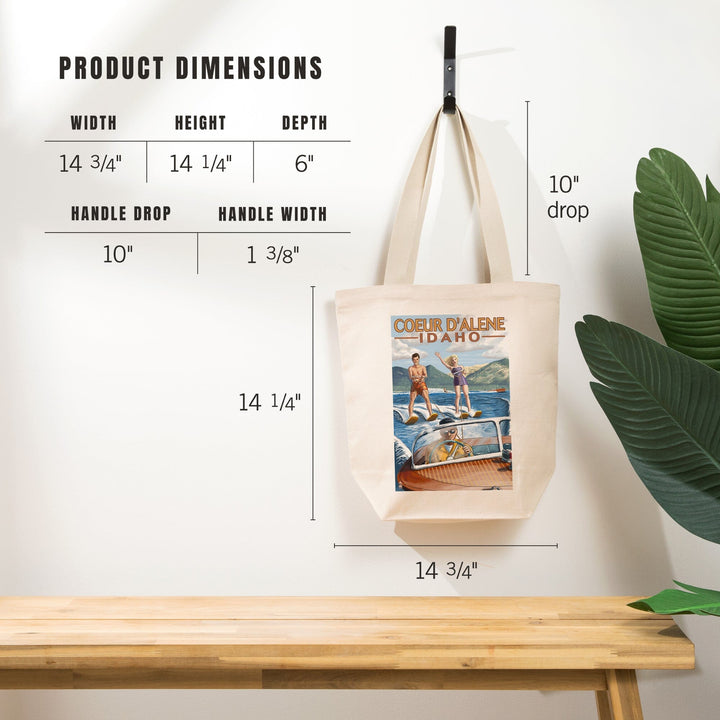 Coeur d'Alene, Idaho, Water Skiing Scene, Tote Bag Totes Lantern Press 